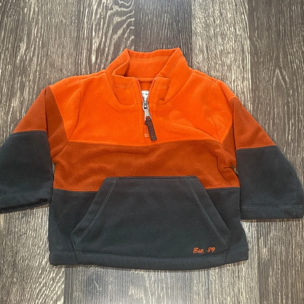 The Children’s Place Fleece quarter zip Pullover Orange and gray– Size 18 Months